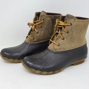 Sperry Saltwater Rain Duck Boots Ankle Women Brown Leather STS99729 Size 8